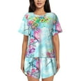 thumbnail image 1 of Naloa Dragonfly Floral Women's Short-Sleeved Pajama Set, Loungewear, Summer pajamas, Breathable Cozy - 3X-Large, 1 of 9