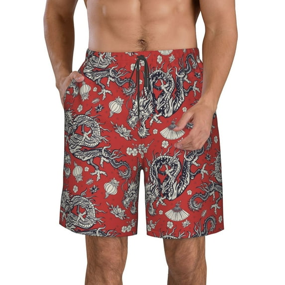 Naloa Dragons2 Men's Beach Shorts, Surfing shorts, Swim trunks, Quick Dry Swim Trunks for Surfing Beach Fun - Small