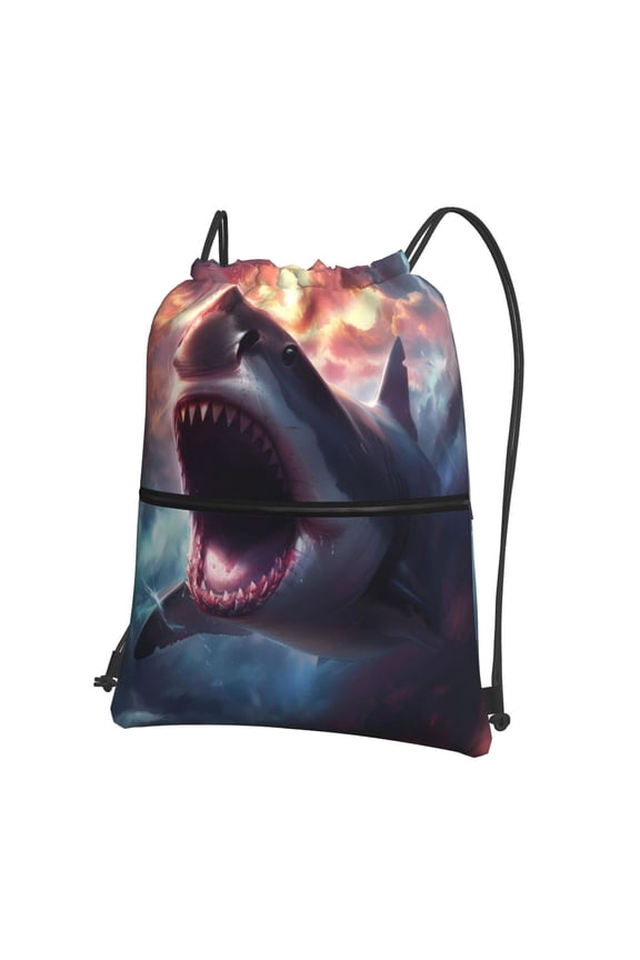Dramatic Shark Attack Drawstring Backpack String Bag Cinch Water Resistant for Gym Shopping Sport Yoga