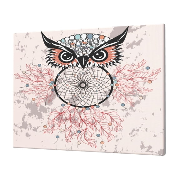 Naloa Dreamcatcher With Owl Print Canvas Picture,Wall Pictures, Modern Decorative Poster,Art Prints for Bedroom, Toilet, 40 x 30 cm, Built-in Wooden Frame