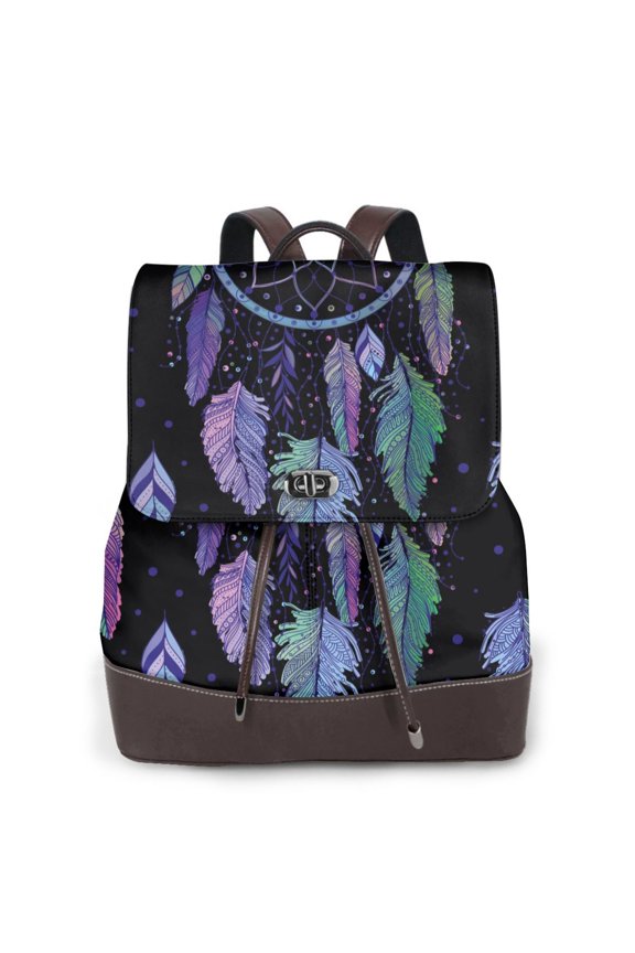 Naloa Dreamcatcher With Colorful Feathers Print Leather Backpack Purse for Women and Ladies,Shoulder Travel Daypacks Bags,Laptop Backpack for Women