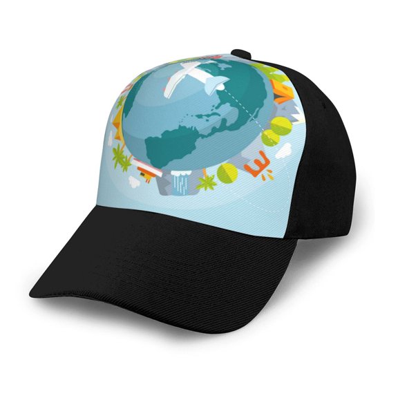 Naloa Dreaming Travel Adult adjustable Print Baseball Hat, Patchwork curved brim baseball capfor Men and Women, One Size