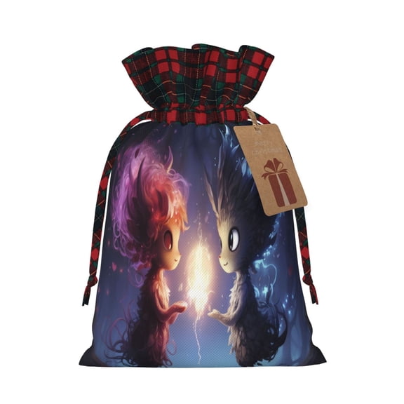Naloa Dreamy Forest Elf Christmas Gift Bags Christmas Drawstring Gift Bags Christmas Trees Decorations Indoor Holiday Party Christmas Treat Bags-Black