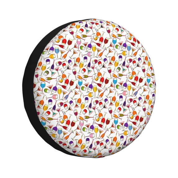 Naloa Drink And Cocktail Glasses PVC Leather Spare Tire Wheel Cover for Car Truck SUV Camper Trailer Universal Fit many size14 inch