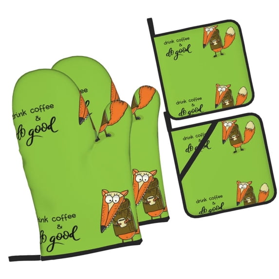 Naloa Drink Coffee And Do Good Oven Mitts and Pot Holders 4 pcs Set, Cooking Baking Grilling Kitchen Oven Glove for Cooking