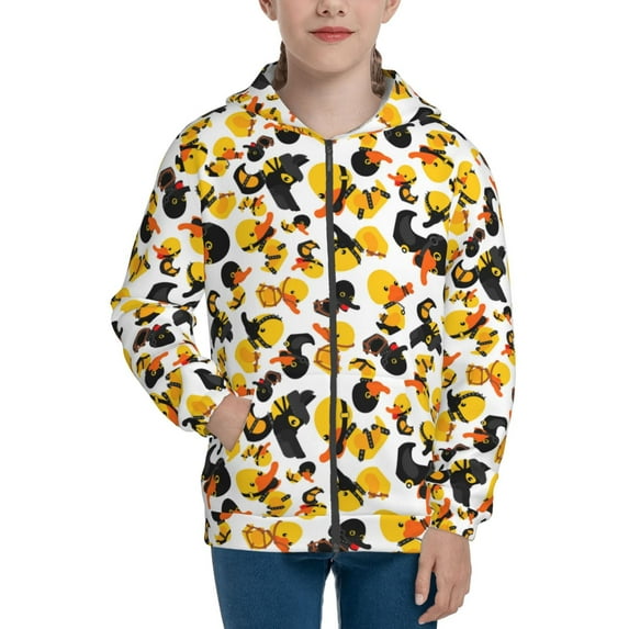 Naloa Duck In Black Suit1 Teenage Zipper Hoodie, Long Sleeve Zip Up Hoodies Casual Jackets Tops for 7-12 Years-Small