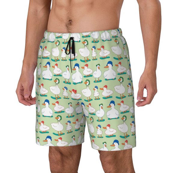 Naloa Duck Print Men Swim Trunks with Compression Liner ,Board Shorts,Men's Swim Shorts with Drawstring and Elastic Waistband-X-Large