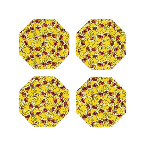Naloa Duck with Star Sunglasses Leather Coasters for Drinks, Durable Drink Coasters 4 Set for Tabletop Protection, Luxurious Home Décor and Housewarming Gift ( {designName})Octagon