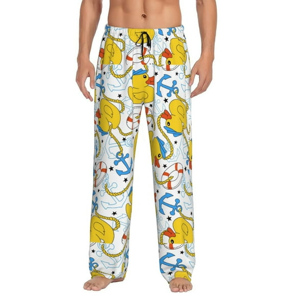 Naloa Ducks and Anchors Pajama Pants Men, PJ Bottoms, Sleep & Lounge Pants-Medium