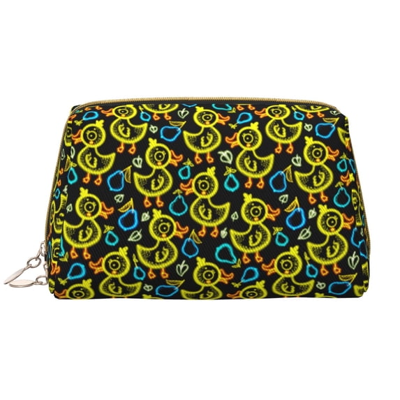 Naloa Ducks1 Leather Makeup Bag for Purse Travel, Portable Small Cosmetic Organizer for Women and Girls, Make up Bag with Zipper