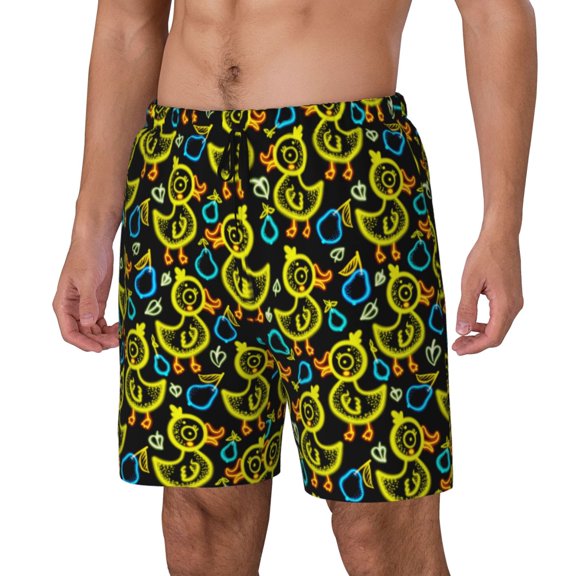 Naloa Ducks1 Print Men Swim Trunks with Compression Liner ,Board Shorts,Men's Swim Shorts with Drawstring and Elastic Waistband-Medium