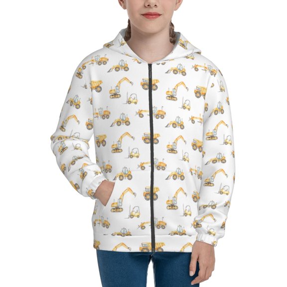 Naloa Dump Truck Teenage Zipper Hoodie, Long Sleeve Zip Up Hoodies Casual Jackets Tops for 7-12 Years-Small