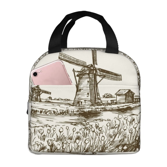 Naloa Dutch Windmill Print Lunch Box for Women Men,Insulated Lunch Bag,Lunchbox,Thermal Leakproof Cooler,Reusable Lunch Tote Bag for Work School Travel Picnic