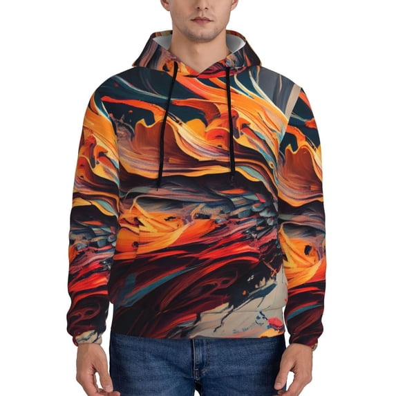 Naloa Dynamic Fire Bird Art Men's Casual Hooded Collar Drawstring Hoodies Pullover Sweatshirts Casual Long Sleeve Shirts-XX-Large