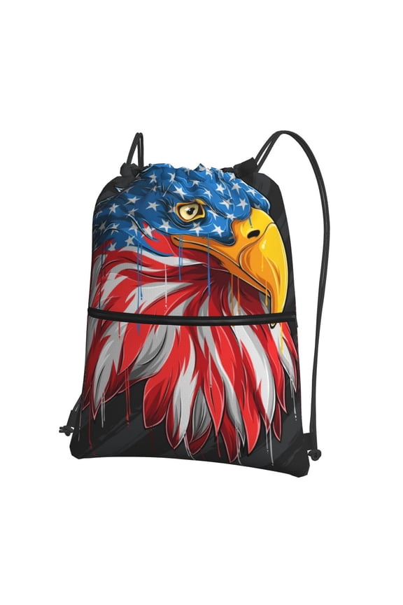 Eagle Head With American Flag Drawstring Backpack String Bag Cinch Water Resistant for Gym Shopping Sport Yoga