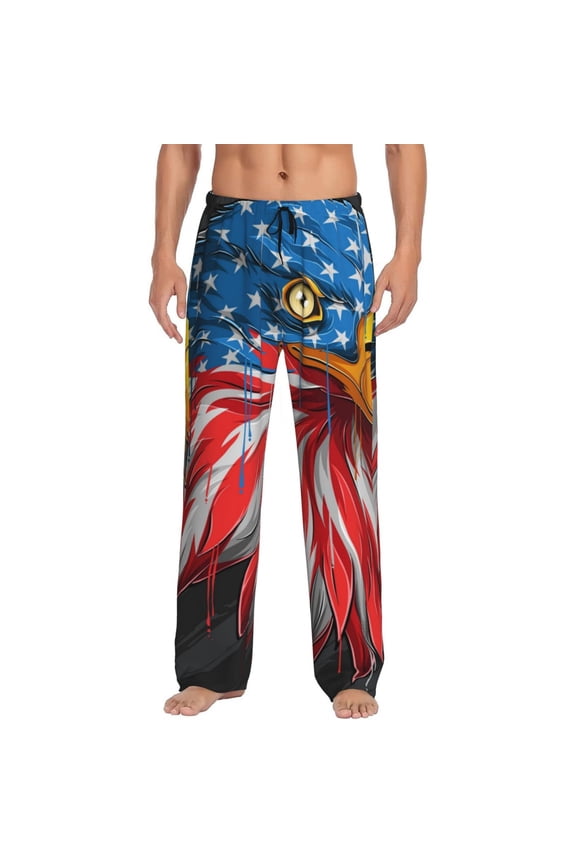Eagle Head With American Flag Pajama Pants Men, PJ Bottoms, Sleep & Lounge Pants-Small