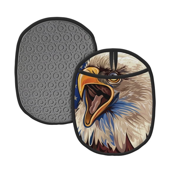 Naloa Eagle With USA Flags Silicone Pot Holders, Oven Mitts Heat Resistant Hot Pads, Non Slip Pot Holder for Kitchen Baking and Cooking 9.4 x 7.5 Inches