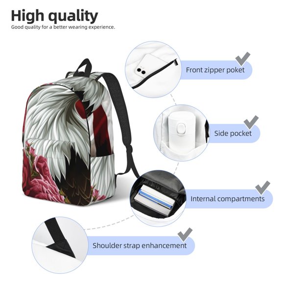 Naloa Eagle With Hat And Roses Print Durable Canvas College Rucksack,Laptop Excursion Backpack,Travel Notebook School Backpack,Bookbag For Men Women