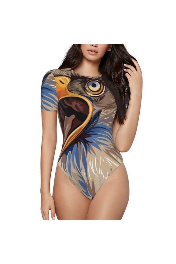 Eagle With USA Flags Bodysuits for Women, Women's Short-Sleeved Onesie, One-Piece for Parties, dates, clubs-Small