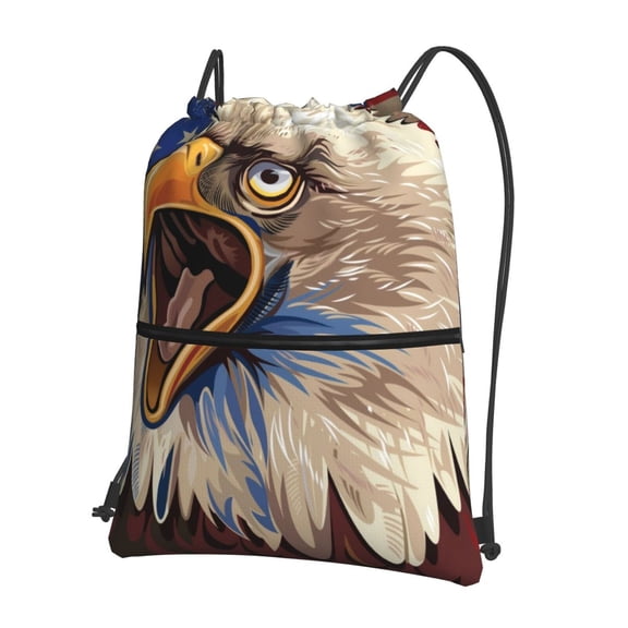 Naloa Eagle With USA Flags Drawstring Backpack String Bag Cinch Water Resistant for Gym Shopping Sport Yoga