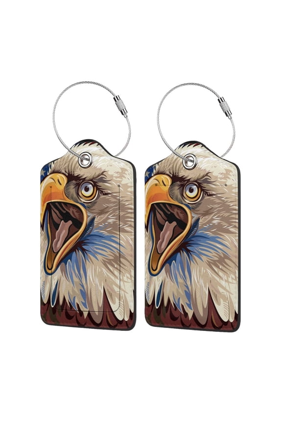 Eagle With USA Flags Luggage Tag for Suitcase Leather Baggage Tag with Stainless Steel Loop Privacy Cover for Women Men Girls-