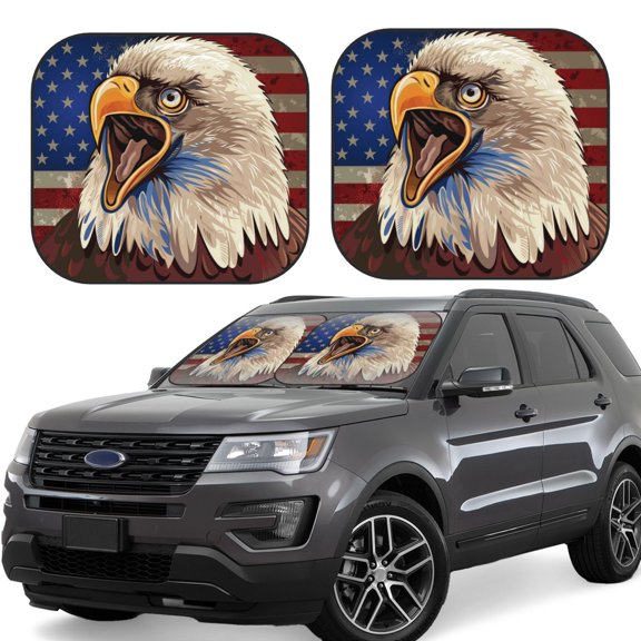 Naloa Eagle With USA Flags Print 2-Piece Windshield Sunshade,Foldable Car Front Window Sun Shades,for Most Sedans SUV Truck-Large