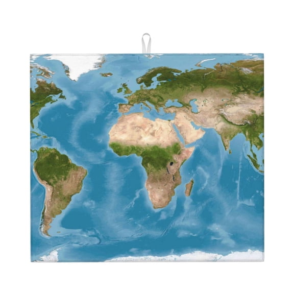 Naloa Earth View World Map Dish Drying Mat for Kitchen Counter, Heat Resistant Drainer Mats, Absorbent Draining Mat,Dish Rack Pad,16"x18"