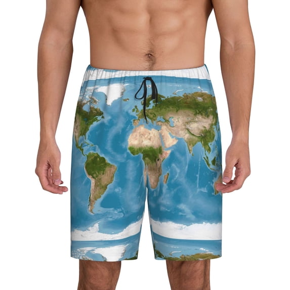 Naloa Earth View World Map Men's Short Pajama Pants, Lounge Comfort Shorts with Elasticized Waistband and Side Pockets - Small