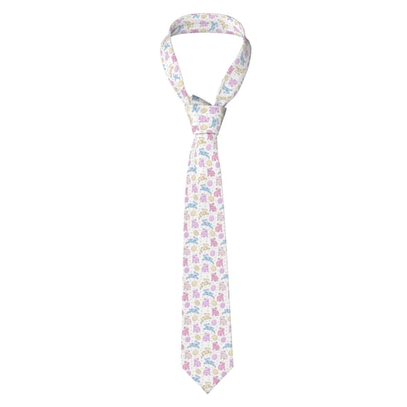 Naloa Easter Colorful Rabbit Print Solid Color Tie Formal Necktie for Men，Suitable for business, daily life, work
