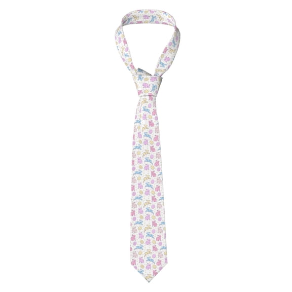 Naloa Easter Colorful Rabbit Print Solid Color Tie Formal Necktie for Men，Suitable for business, daily life, work