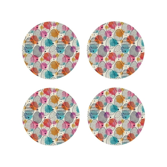 Naloa Easter Egg Leather Coasters for Drinks, Durable Drink Coasters 4 Set for Tabletop Protection, Luxurious Home Décor and Housewarming Gift ( {designName})Round Shape
