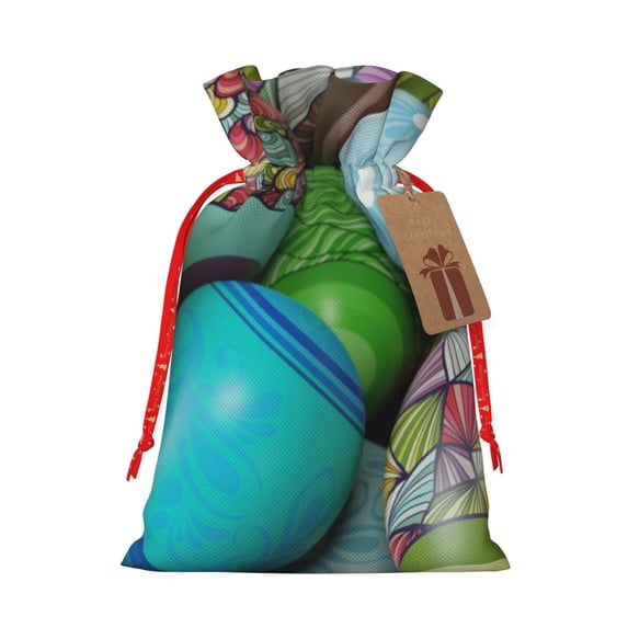 Naloa Easter Egg1 Drawstring Christmas Bags, 3D Xmas Gift Bags, Christmas Wrapping Bags, Xmas Goodie Bags, Treat Pouch Bags, Party Favor Bags-Medium