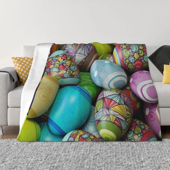 Naloa Easter Egg1 Flannel Blankets - Thick and Warm Blanket for Winter, Soft Fuzzy Plush King Blanket for All Seasons60"x50"