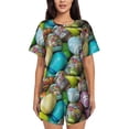 thumbnail image 1 of Naloa Easter Egg1 Women's Short-Sleeved Pajama Set, Loungewear, Summer pajamas, Breathable Cozy - Large, 1 of 9