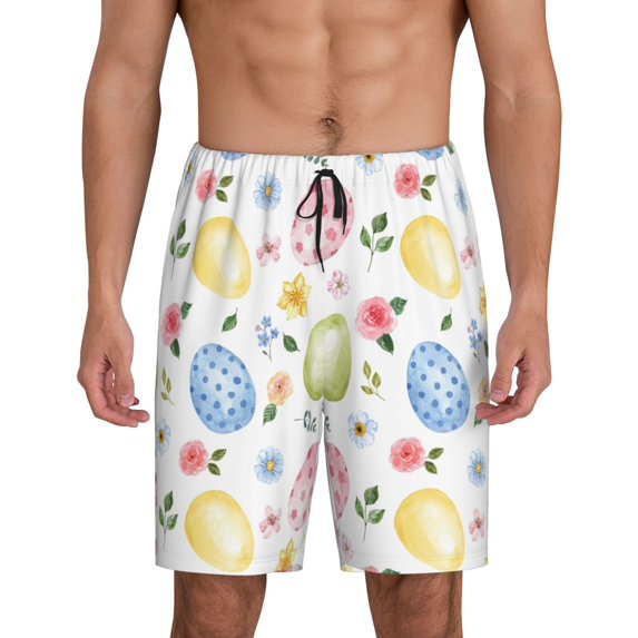 Naloa Easter Egg3 Men's Short Pajama Pants, Lounge Comfort Shorts with Elasticized Waistband and Side Pockets - Large