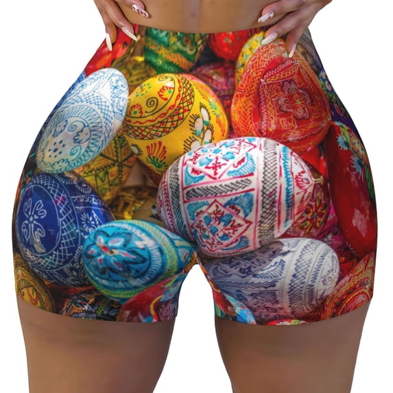 Naloa Easter Eggs Biker Shorts for Women Seamless Scrunch Short Women’s Yoga Shorts for Gym Running Sport Shorts - Large