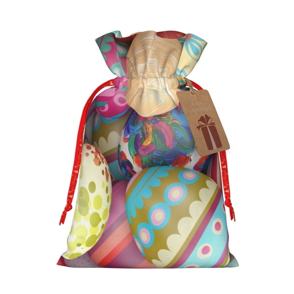 Naloa Easter Eggs Drawstring Christmas Bags, 3D Xmas Gift Bags, Christmas Wrapping Bags, Xmas Goodie Bags, Treat Pouch Bags, Party Favor Bags-Small