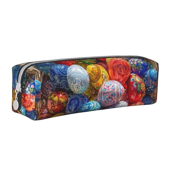 Naloa Easter Eggs Leather Pencil Case, Makeup Pouch, Zipper Pouch for Daily Essentials, Storage Organizer, Cosmetics and Stationary Bag