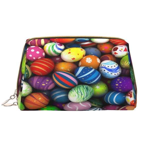 Naloa Easter Eggs2 Leather Makeup Bag for Purse Travel, Portable Small Cosmetic Organizer for Women and Girls, Make up Bag with Zipper