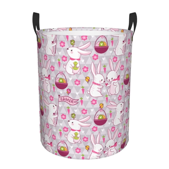 Naloa Easter Rabbit Large Laundry Basket Waterproof Round Collapsible Storage bin with Handles for Hamper Kids Room,Toy Storage