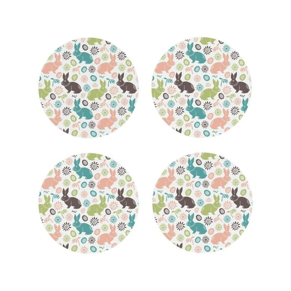 Naloa Easter Rabbit Leather Coasters for Drinks, Durable Drink Coasters 4 Set for Tabletop Protection, Luxurious Home Décor and Housewarming Gift ( {designName})Round Shape