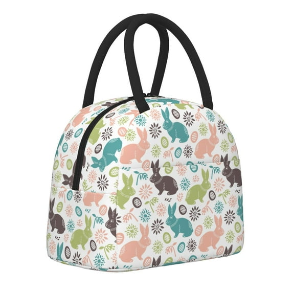 Naloa Easter Rabbit Print Lunch Bag for Women Men,Insulated Lunch Box for Adult,Reusable Lunch Tote Bag for Work, Picnic or Travel