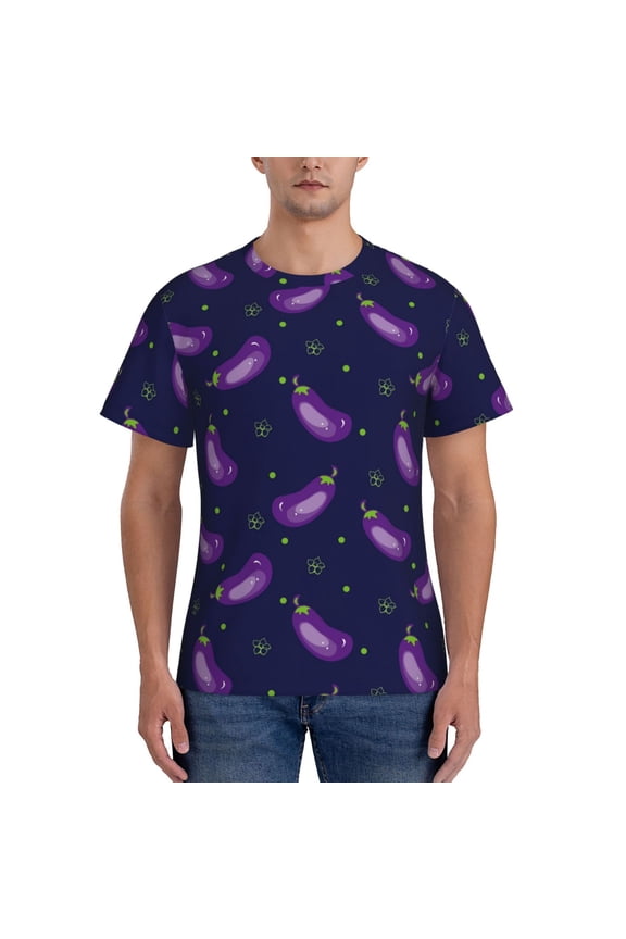 Eggplant Men's T-Shirt Sport T-shirt Men's Basic Tee Casual Men's Shirt, Round Neck, Short Sleeves - Medium