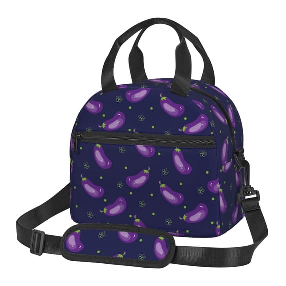 Naloa Eggplant Print Lunch Bag for Women & Men Insulated Lunch Box or Cooler Lunch Tote Bags for Work, Travel, Outdoor