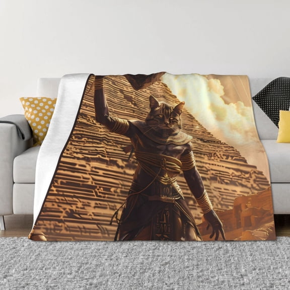 Naloa Egyptian Cat Pharaoh Magic Flannel Fleece Throw Blanket for Bed Couch, Thick Blanket - All Seasons Suitable for Women, Men and Kids-