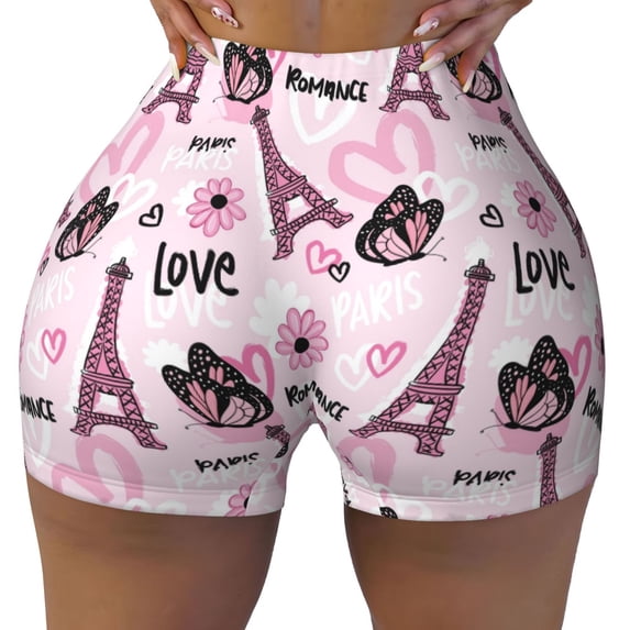 Naloa Eiffel Tower and Butterflies Biker Shorts for Women Seamless Scrunch Short Women’s Yoga Shorts for Gym Running Sport Shorts - XX-Large