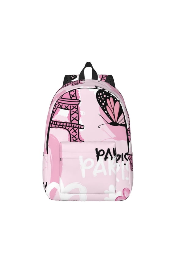 Eiffel Tower and Butterflies Canvas Backpack for Men Women Rucksack Casual Travel Daypack College Tote Satchel Bookbag for Teens-Small