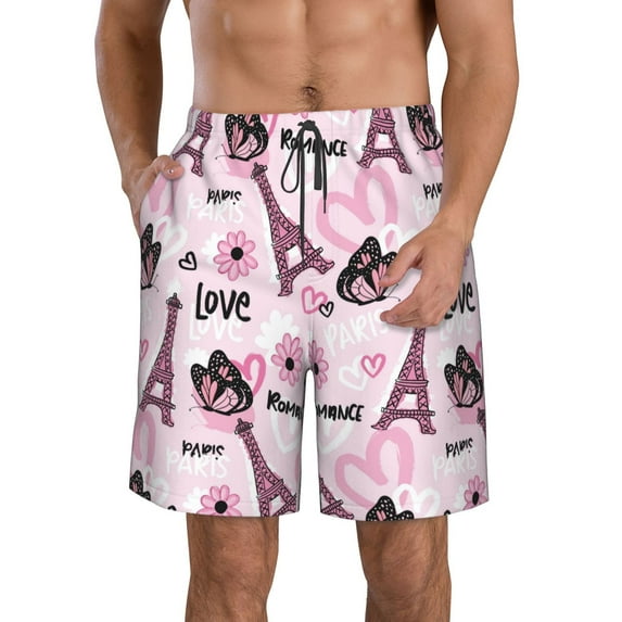 Naloa Eiffel Tower and Butterflies Men's Beach Shorts, Surfing shorts, Swim trunks, Quick Dry Swim Trunks for Surfing Beach Fun - Large