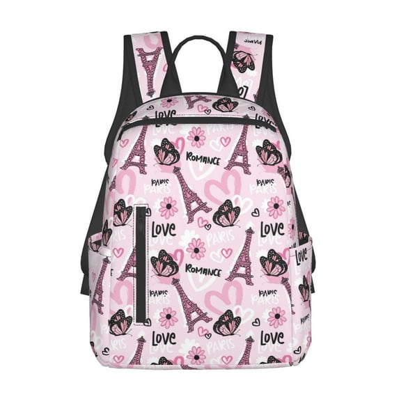 Naloa Eiffel Tower and Butterflies Print Lightweight DayBackpack Suitable for school, work, shopping, travel, etc.