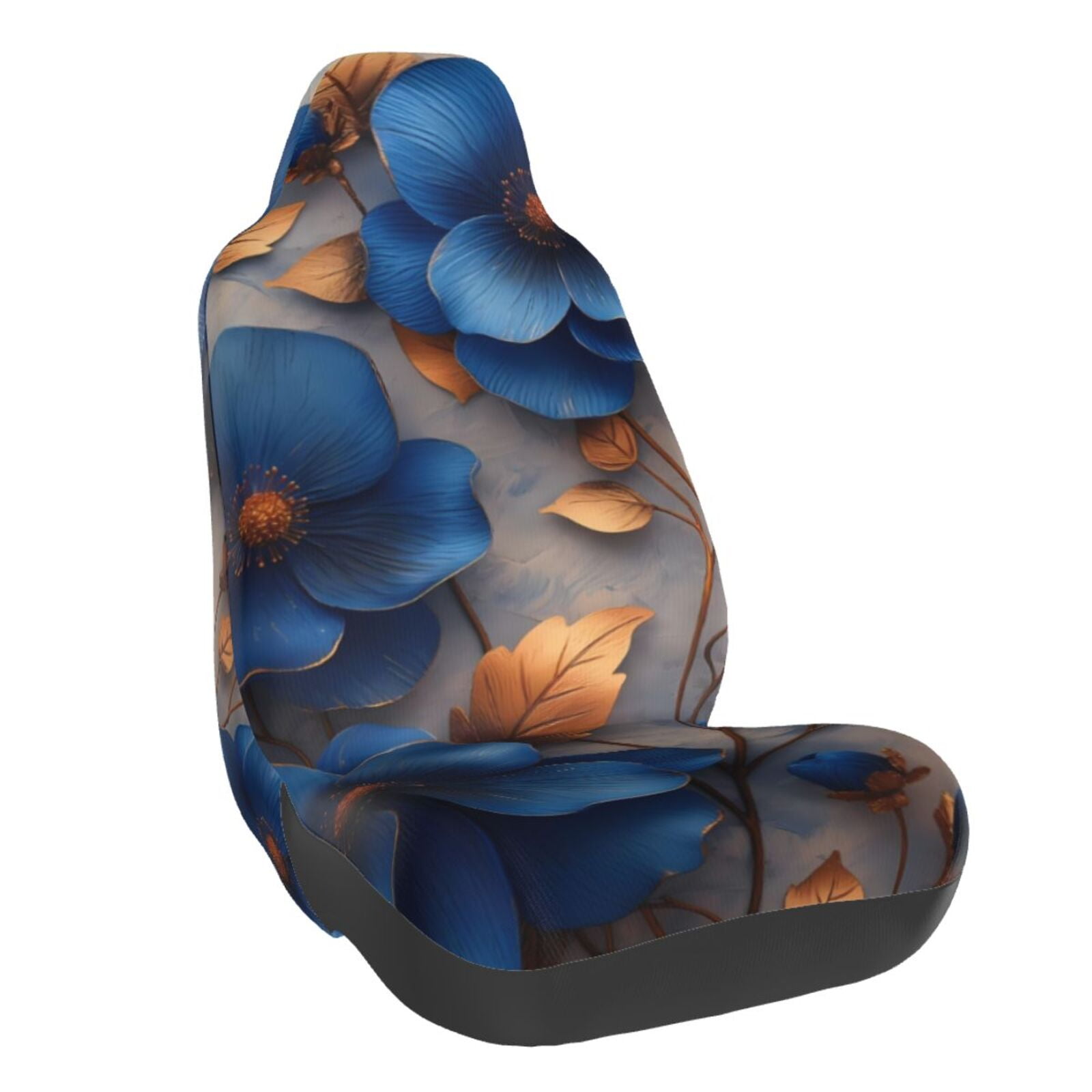 Naloa Elegant Blue Gold Blooms Car Seat Covers Universal Front Seat